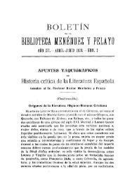 Apuntes taquigráficos de "Historia crítica de la Literatura española", tomados al Sr. Profesor Doctor Menéndez y Pelayo (continuación) / Miguel Artigas y Ferrando | Biblioteca Virtual Miguel de Cervantes