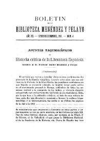 Apuntes taquigráficos de "Historia crítica de la Literatura española", tomados al Sr. Profesor Doctor Menéndez y Pelayo / Miguel Artigas y Ferrando | Biblioteca Virtual Miguel de Cervantes