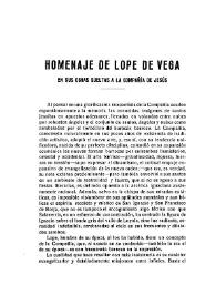 Homenaje de Lope de Vega en sus obras sueltas a la Compañía de Jesús / Rafael M.ª de Hornedo | Biblioteca Virtual Miguel de Cervantes