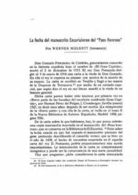 La fecha del manuscrito escurialense del "Paso honroso" [carta de Fernando el Católico a la viuda del Gran Capitán, 3 de enero de 1516] / por Werner Mulertt | Biblioteca Virtual Miguel de Cervantes