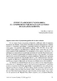 Entre clasicismo y vanguardia: el compromiso poético en los autores de los años ochenta / Luis Bagué Quílez | Biblioteca Virtual Miguel de Cervantes