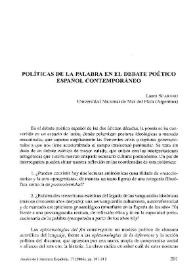 Políticas de la palabra en el debate poético español contemporáneo / Laura Scarano | Biblioteca Virtual Miguel de Cervantes