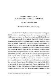 Jurado Morales, José: "Carmen Martín Gaite. El juego de la vida y la literatura". Madrid: Visor Libros, 2018, 256 págs. [Reseña] / Nieves Vázquez Recio | Biblioteca Virtual Miguel de Cervantes
