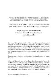 Fundamentos teóricos y críticos de la escritura autobiográfica femenina en lengua francesa / Ángela Magdalena Romera Pintor | Biblioteca Virtual Miguel de Cervantes
