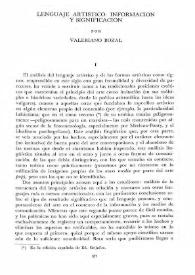 Lenguaje artístico: información y significación / por Valeriano Bozal | Biblioteca Virtual Miguel de Cervantes