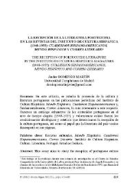 La recepción de la literatura portuguesa en las revistas del Instituto de Cultura Hispánica (1948-1955): "Mundo Hispánico", "Cuadernos Hispanoamericanos" y "Correo Literario" / Javier Domingo Martín | Biblioteca Virtual Miguel de Cervantes