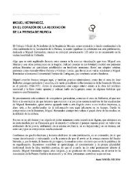 Miguel Hernández, en el corazón de la Asociación de la Prensa de Murcia / Juan Tomás Frutos | Biblioteca Virtual Miguel de Cervantes
