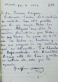 Carta de Josefina Manresa a Germán Vergara. Alicante, 22 de julio de 1941 | Biblioteca Virtual Miguel de Cervantes