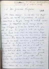 Carta de Vicente Aleixandre a Germán Vergara. Madrid, 4 de enero de 1942 | Biblioteca Virtual Miguel de Cervantes