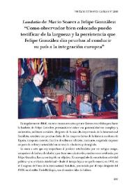 Laudatio de Mario Soares a Felipe González: "Como observador bien colocado puedo testificar de la largueza y la persistencia que Felipe González dio pruebas al conducir su país a la integración europea" | Biblioteca Virtual Miguel de Cervantes