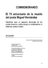 Commemorando el 75 aniversario de la muerte del poeta Miguel Hernández | Biblioteca Virtual Miguel de Cervantes