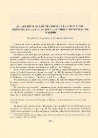 El archivo de los teatros de la Cruz y del Príncipe en la Biblioteca Histórica Municipal de Madrid / por Ascensión Aguerri y Purificación Castro  | Biblioteca Virtual Miguel de Cervantes