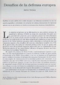 Desafíos de la defensa europea / Javier Solana | Biblioteca Virtual Miguel de Cervantes
