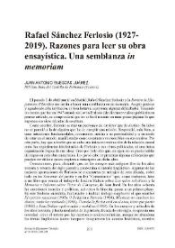 Rafael Sánchez Ferlosio (1927-2019). Razones para leer su obra
ensayística. Una semblanza "in memoriam" / Juan Antonio Ruescas Juárez | Biblioteca Virtual Miguel de Cervantes