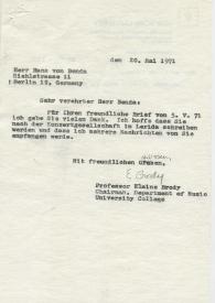 Copia carbón de Brody, Elaine a Benda, Hans Von. 1971-05-20 | Biblioteca Virtual Miguel de Cervantes