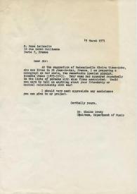 Copia carbón de Brody, Elaine a Leibowitz, Rene. 1971-03-19 | Biblioteca Virtual Miguel de Cervantes