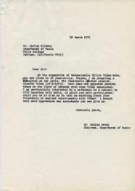 Copia carbón de Brody, Elaine a Milhaud, Darius. 1971-03-18 | Biblioteca Virtual Miguel de Cervantes