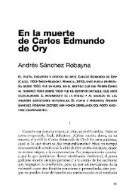 En la muerte de Carlos Edmundo de Ory
 / Andrés Sánchez Robayna | Biblioteca Virtual Miguel de Cervantes