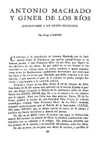 Antonio Machado y Giner de los Ríos (Comentario a un texto olvidado) / Por Jorge Campos | Biblioteca Virtual Miguel de Cervantes