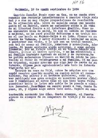 Carta de Miguel Hernández a José María de Cossío. Orihuela (Alicante), 19 de septiembre de 1939
 | Biblioteca Virtual Miguel de Cervantes