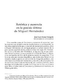 Retórica y ausencia en la poesía última de Miguel Hernández / José Luis Bernal Salgado | Biblioteca Virtual Miguel de Cervantes