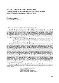 Valor axiológico del bestiario y pragmática del lenguaje en los poemas de guerra de Miguel Hernández   / por Claude Le Bigot   | Biblioteca Virtual Miguel de Cervantes