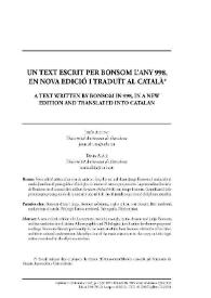 Un text escrit per Bonsom l’any 998, en nova edició i traduït al català 
 / Jesús Alturo, Tània Alaix  | Biblioteca Virtual Miguel de Cervantes