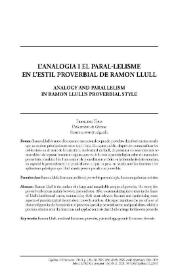 L’analogia i el paral·lelisme en l’estil proverbial de Ramon Llull 
 / Francesc Tous 
 | Biblioteca Virtual Miguel de Cervantes