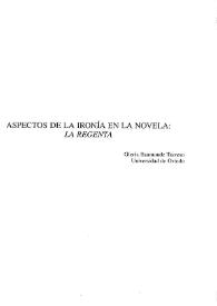 Aspectos de la ironía en la novela: "La Regenta" / Gloria Baamonde Traveso | Biblioteca Virtual Miguel de Cervantes