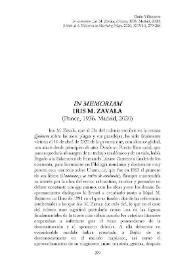 "In memoriam". Iris M. Zavala (Ponce, 1936. Madrid, 2020) [necrológica] / Darío Villanueva  | Biblioteca Virtual Miguel de Cervantes