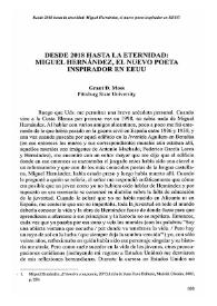 Desde 2018 hasta la eternidad: Miguel Hernández, el nuevo poeta inspirador en EE. UU. / Grant D. Moss | Biblioteca Virtual Miguel de Cervantes