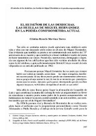 El ruiseñor de las desdichas. Las huellas de Miguel Hernández en la poesía comprometida actual / Cristina Rosario Martínez Torres | Biblioteca Virtual Miguel de Cervantes