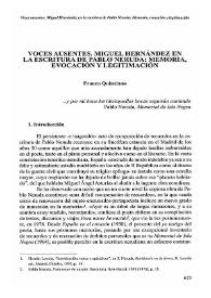 Voces ausentes. Miguel Hernández en la escritura de Pablo Neruda: memoria, evocación y legitimación / Franco Quinziano | Biblioteca Virtual Miguel de Cervantes