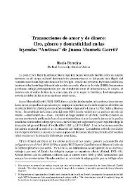 Transacciones de amor y de dinero: Oro, género y domesticidad en las leyendas "Andinas" de Juana Manuela Gorriti / Rocío Ferreira     | Biblioteca Virtual Miguel de Cervantes
