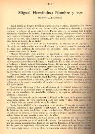 Miguel Hernández: nombre y voz / Vicente Aleixandre | Biblioteca Virtual Miguel de Cervantes