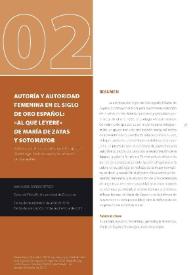 Autoría y autoridad femenina en el Siglo de Oro español: "Al que leyere", de María de Zayas y Sotomayor / Ana Isabel Gorgas Berges | Biblioteca Virtual Miguel de Cervantes
