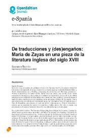 De traducciones y (des)engaños: María de Zayas en una pieza de la literatura inglesa del siglo XVIII / Elizabeth Treviño | Biblioteca Virtual Miguel de Cervantes