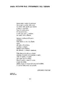 Para Octavio Paz, intérprete del tiempo  / Antonio Colinas | Biblioteca Virtual Miguel de Cervantes