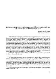 Realidad y ficción. Del pacto lingüístico sistemático al pacto pragmático literario  / Ricardo Escavy Zamora  | Biblioteca Virtual Miguel de Cervantes