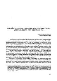 Autoría, autoridad y autenticidad en dos ficciones utópicas: "Utopía" y "La Ciudad del Sol"  / Joaquín Martínez Lorente | Biblioteca Virtual Miguel de Cervantes