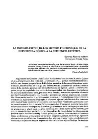 La incompletitud de los mundos ficcionales: de la deficiencia lógica a la eficiencia estética 
 / Domingo Ródenas de Moya  | Biblioteca Virtual Miguel de Cervantes