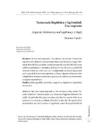 Tecnocracia lingüística y legitimidad. Una respuesta / Damiano Canale | Biblioteca Virtual Miguel de Cervantes