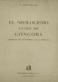 El neologismo antes de Góngora  / G. Díaz-Plaja | Biblioteca Virtual Miguel de Cervantes