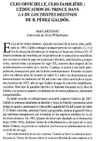 Clio officielle, Clio familière : L'éducation du prince dans "La de los tristes destinos" de B. Pérez Galdós  / Sadi Lakhdari | Biblioteca Virtual Miguel de Cervantes