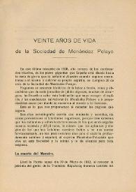 Veinte años de vida de la Sociedad de Menéndez Pelayo / Enrique Sánchez Pérez | Biblioteca Virtual Miguel de Cervantes