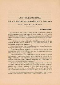 Las publicaciones de la Sociedad Menéndez y Pelayo / por Tomás Maza Solano | Biblioteca Virtual Miguel de Cervantes