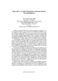 Quevedo y la crítica hispánica norteamericana. Nota preliminar / Victoriano Roncero López | Biblioteca Virtual Miguel de Cervantes