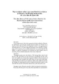 Nuevos datos sobre una carta histórica relativa al "Buscón" y la difusión manuscrita de esta obra de Quevedo / María José Tobar Quintanar | Biblioteca Virtual Miguel de Cervantes