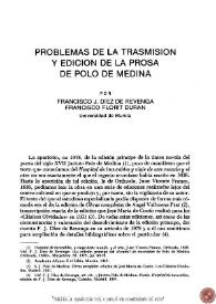 Problemas de la transmisión y edición de la prosa de Polo de Medina / por Francisco Javier Díez de Revenga, Francisco Florit Durán | Biblioteca Virtual Miguel de Cervantes