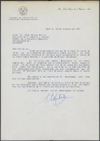 Carta de Luis Sáinz de Medrano a José Carlos Rovira. Madrid, 25 de octubre de 1987 | Biblioteca Virtual Miguel de Cervantes